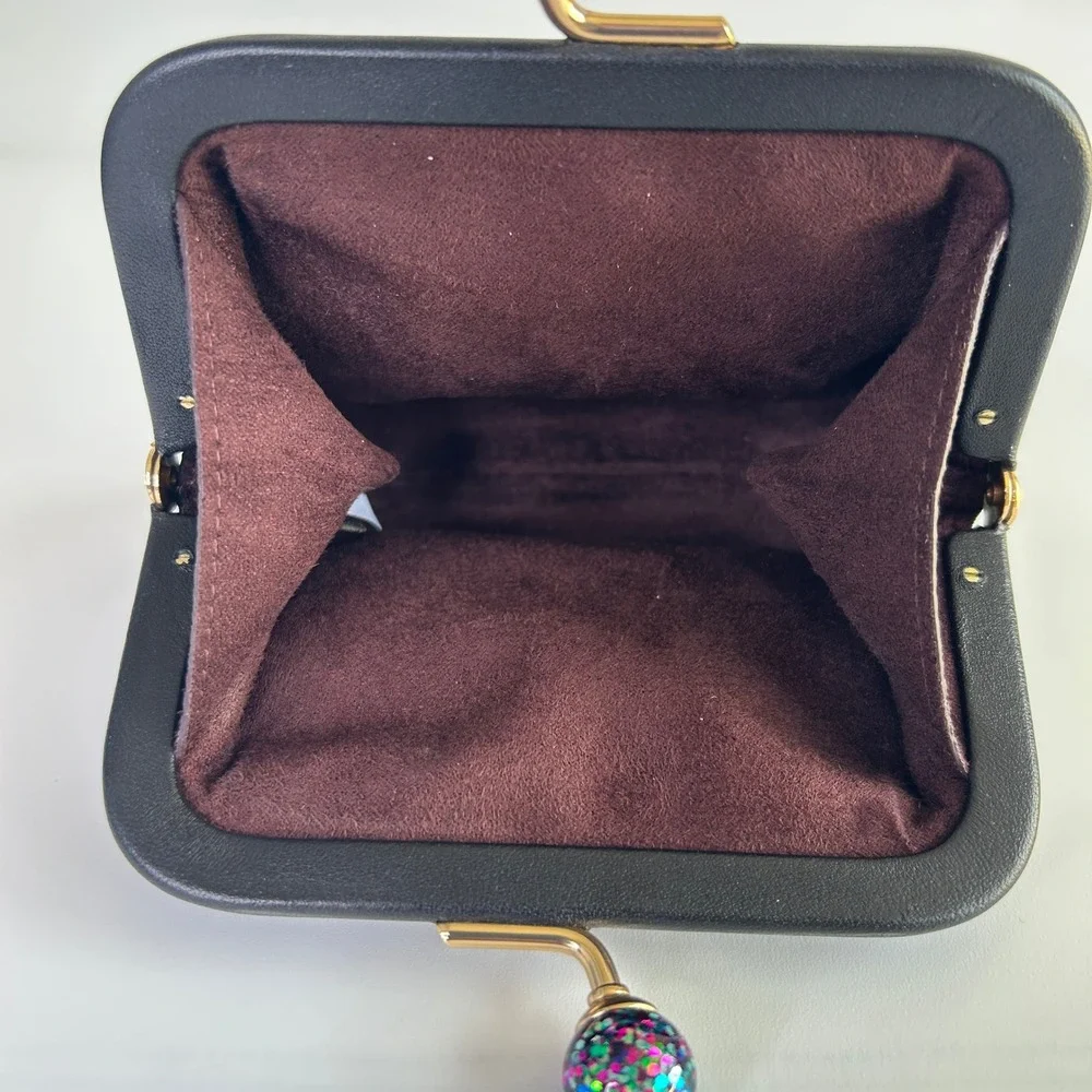 Coach Nora Kisslock Black Pebbled Leather Card Case C2132 NEW